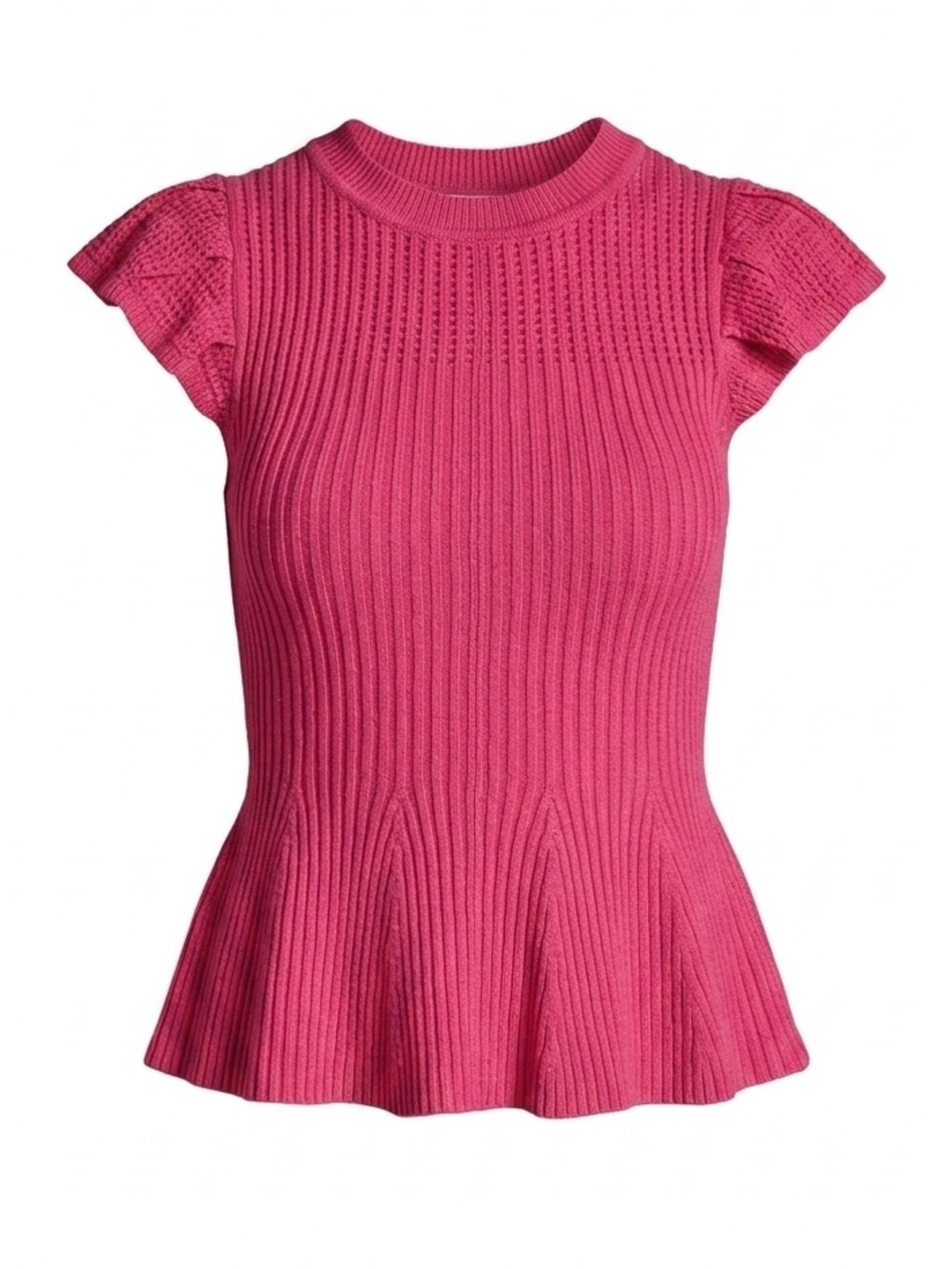 BCBG Hot Pink Ribbed Peplum Short Sleeve Top